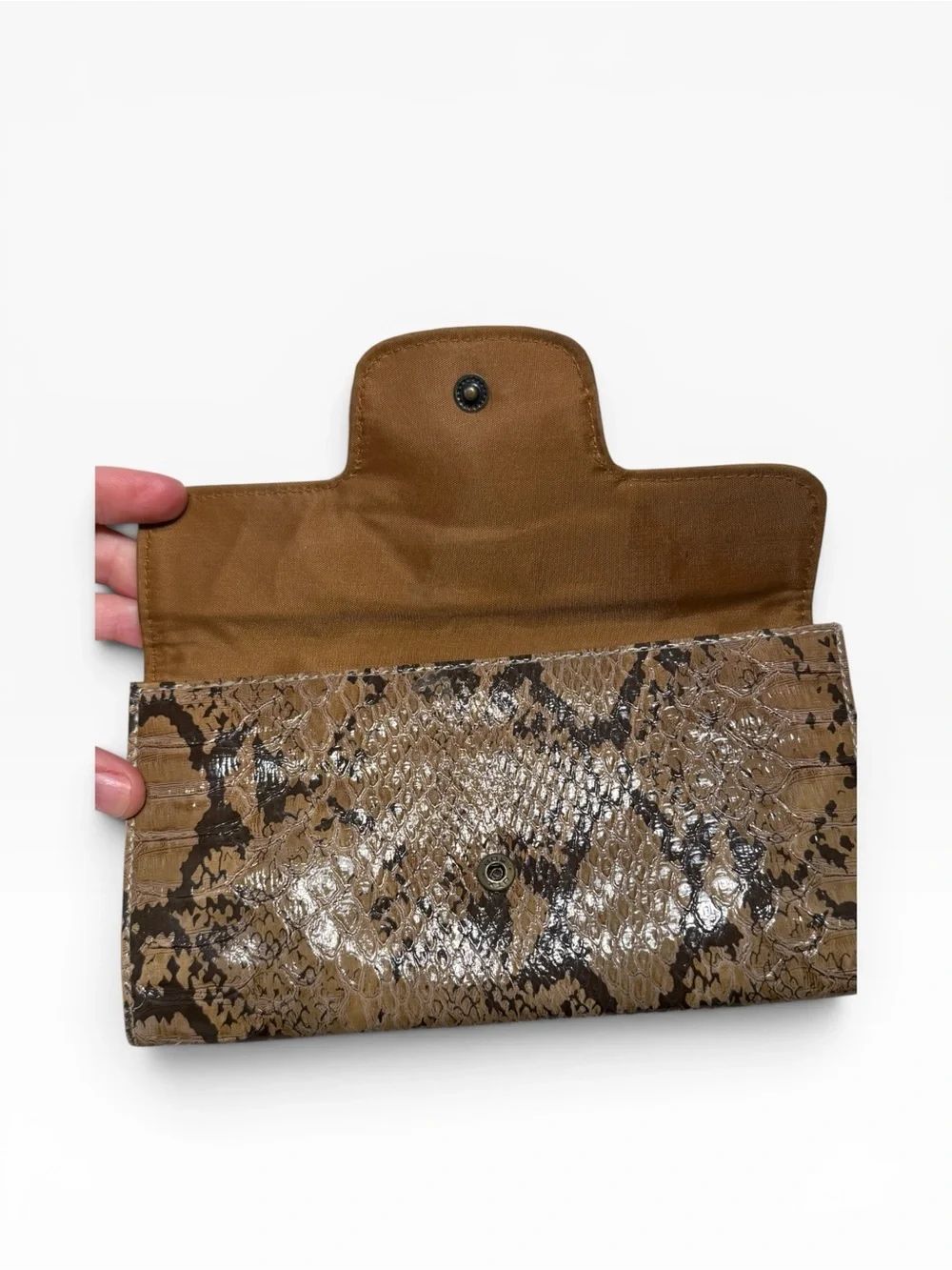 Y2K 90s Snake Skin Print Brown Clutch Wallet with Buckle Accent‎ coastal Cowgirl